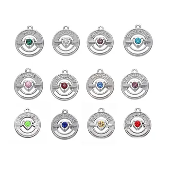 

my shape 24pcs Birthstone Rhinestone Charms Heart Arrow With Heart Floating March May April August Jewelry 12 Months Wholesale
