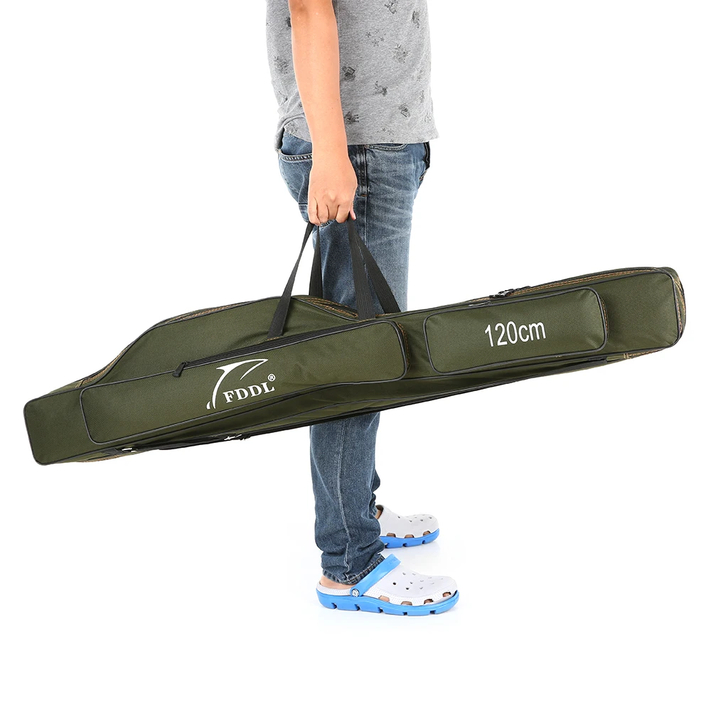 

Portable Folding Fishing Rod Bag Carrier Canvas Fishing Pole Tools Storage Bag Case Fishing Rod Cover 2/3 Layers