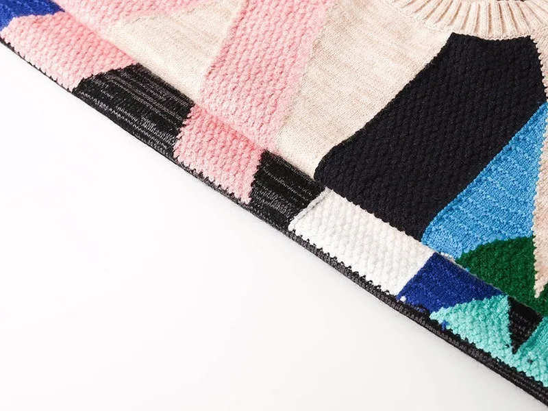 Цветной свитер с геометрическим рисунком, Женский пуловер с длинными рукавами, элегантный вязаный свитер, Модный пуловер с круглым вырезом