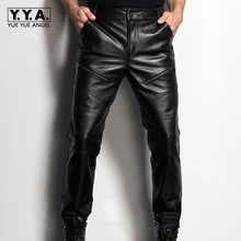 Мужские мотоциклетные байкерские брюки полной длины новые модные мужские брюки из натуральной кожи тонкая овечья кожа корейский стиль меховая подкладка