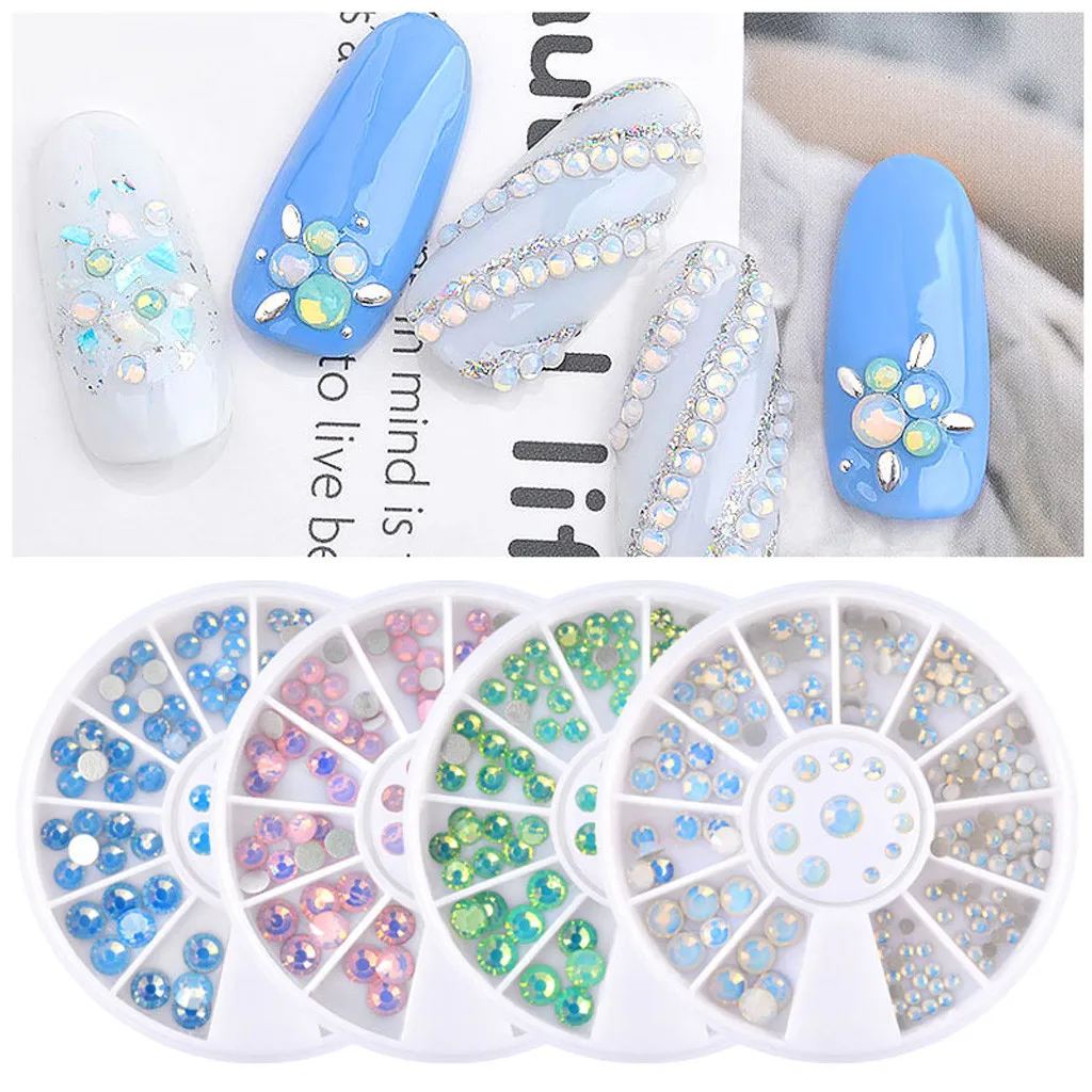 

1pack Mixed Size Crystal Colorful Opal Nail Art Rhinestone Decorations Glitter Gems 3D Manicure Books Accessory Tools LD