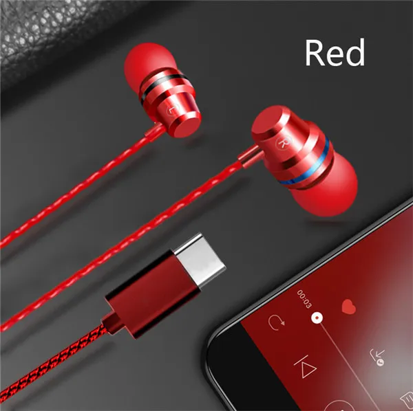 Usb type C наушники-вкладыши динамический привод HiFi наушники бас металлическая Спортивная игровая гарнитура с микрофоном для Xiaomi 6 Mix 2s samsung - Цвет: Красный