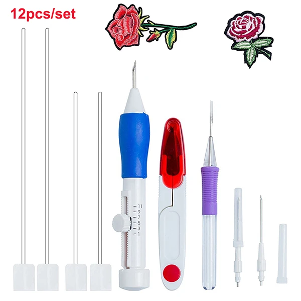 Magic Embroidery Punch Needles Pen Set Threads Scissors Needles Sewing Knitting Kit Crochet Cross Stitch Sewing Tool Accessories - Цвет: 12pcs