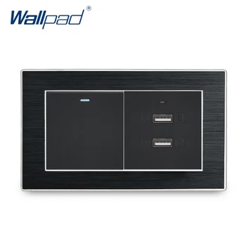 

1 Gang 2 way Switch + USB Socket Wallpad Luxury Satin Metal Panel On Off Rocker Wall Switch and Fast Charger Dual 2.1A USB Port