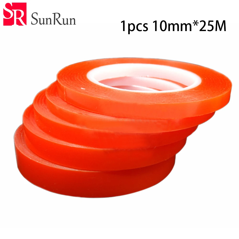 

High quality 10mm * 25M PET double - sided tape red film strong seamless adhesive transparent ultra - thin mobile phone tape