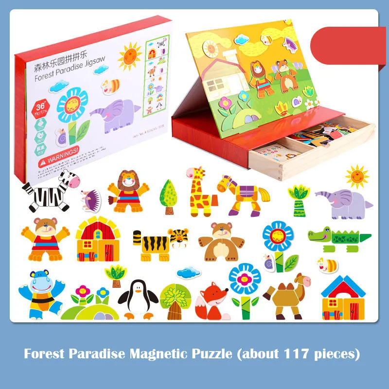 NEW Magnet Puzzle Toys Kids Educational Toys Animal Traffic Dressing Face Game Set Reusable Stickers for Children Art Draft Gift