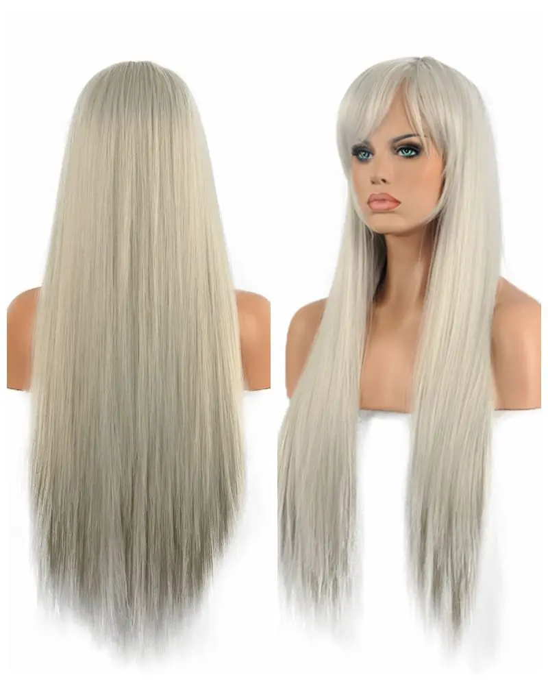 

FREE SHIPPING Hot Sell!!! Sexy Silver Gray Hair Wig Long Straight Anime Wigs Womens Cosplay Full Party Wig