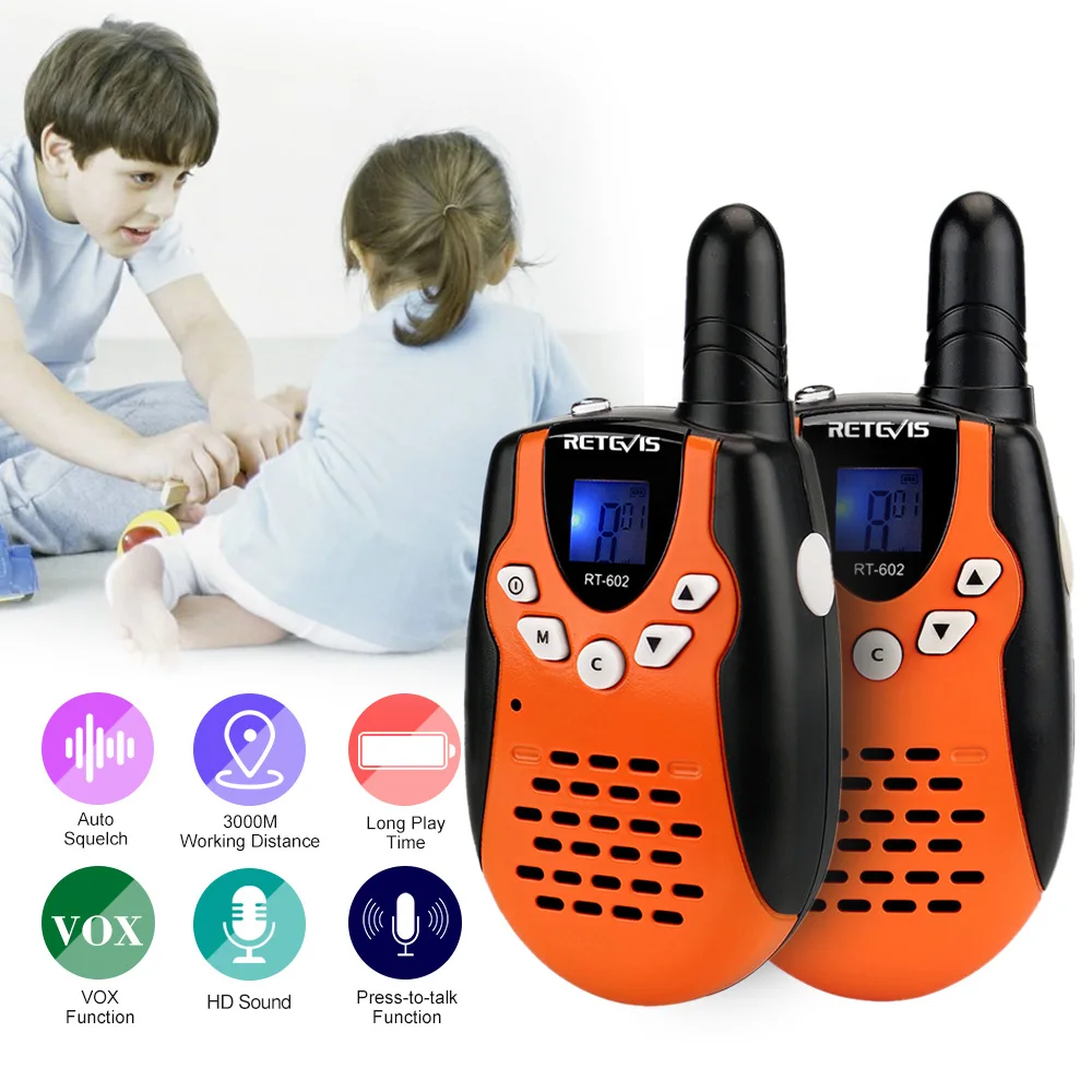 2 шт. Детские Walkie Talkie ЕС плагин для детей Retevis RT602 0,5 Вт PMR 8/22CH PTT фонарик Перезаряжаемые Батарея мини 2Way радио