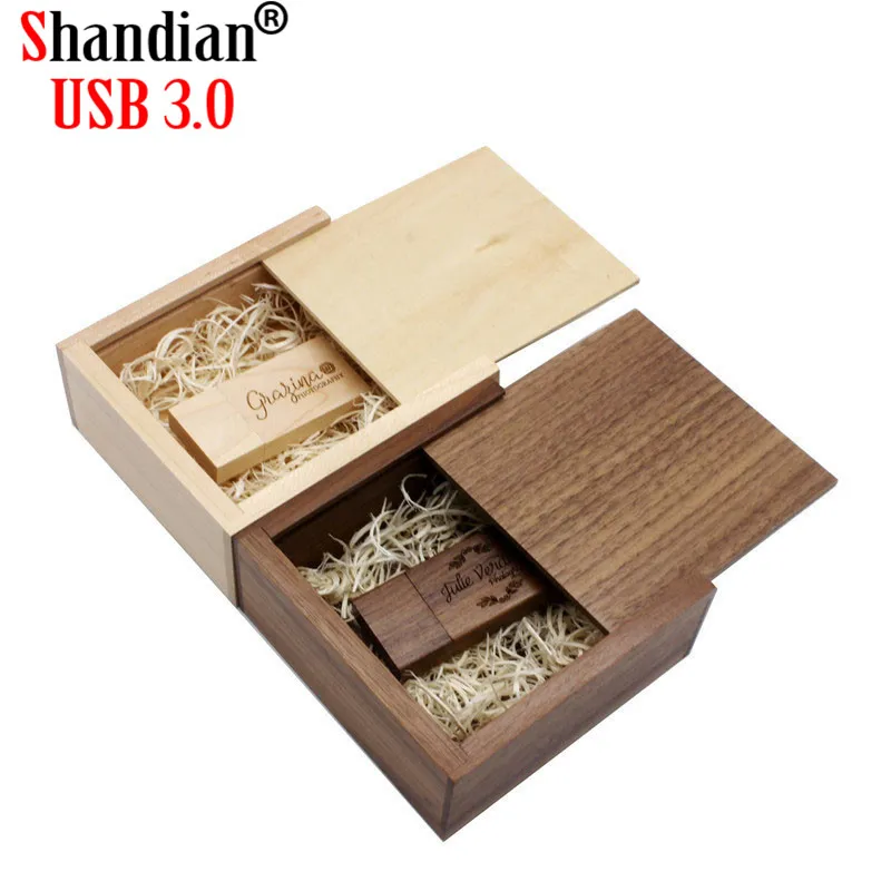 SHANDIAN USB 3.0 walnut maple wood Photo Album usb+Box usb flash drive