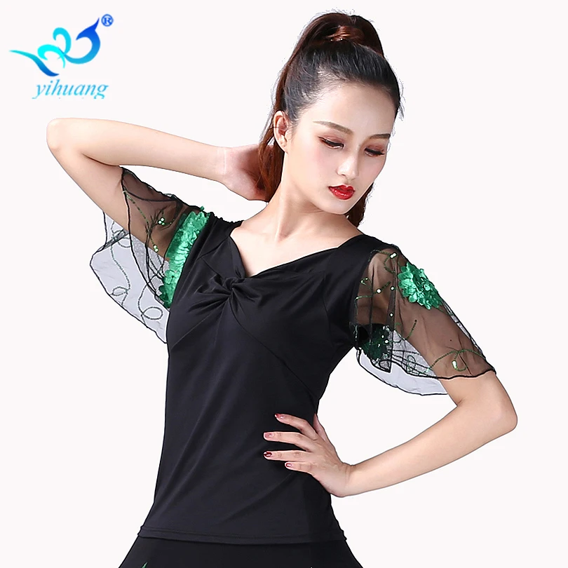 Ballroom Dance Top Flamenco Blouse Standard Modern Dancer Costume Performance Outfits Waltz Dancewear Short Sleeves 7 Colors