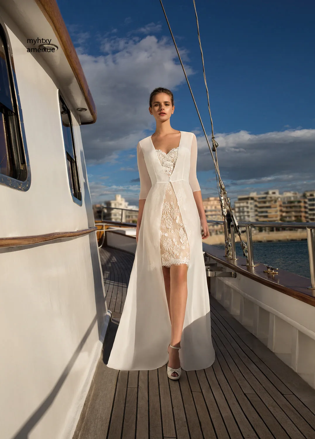 2018 New Half Lace Sweetheart Long Zipper A line Regular Vintage