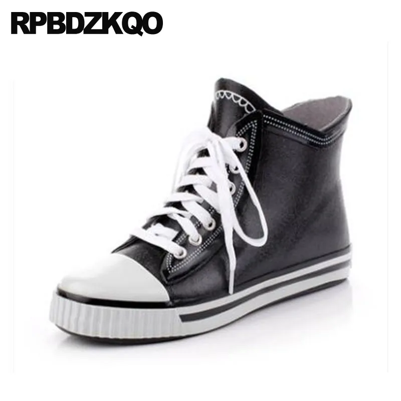 Taille De Chaussons À Mode Dentelle Étanche Cheville Sneakers Bottes forme Semelles Épaisses Noir Chaussures Plus Up Piste Formateur Plate Hommes Grande Haute 4qvaOwv1