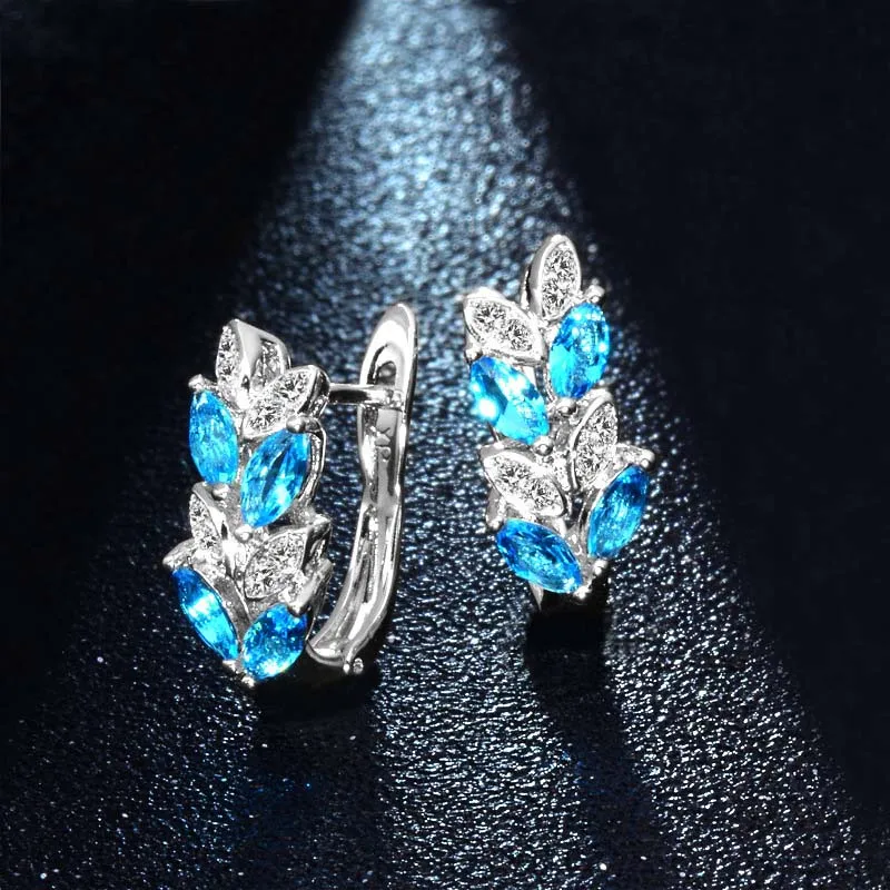 QCOOLJLY сверкающие яркие листья CZ Циркон pendientes brincos свежий австрийский кристалл серебряный цвет серьги-кольца для женщин ювелирные изделия