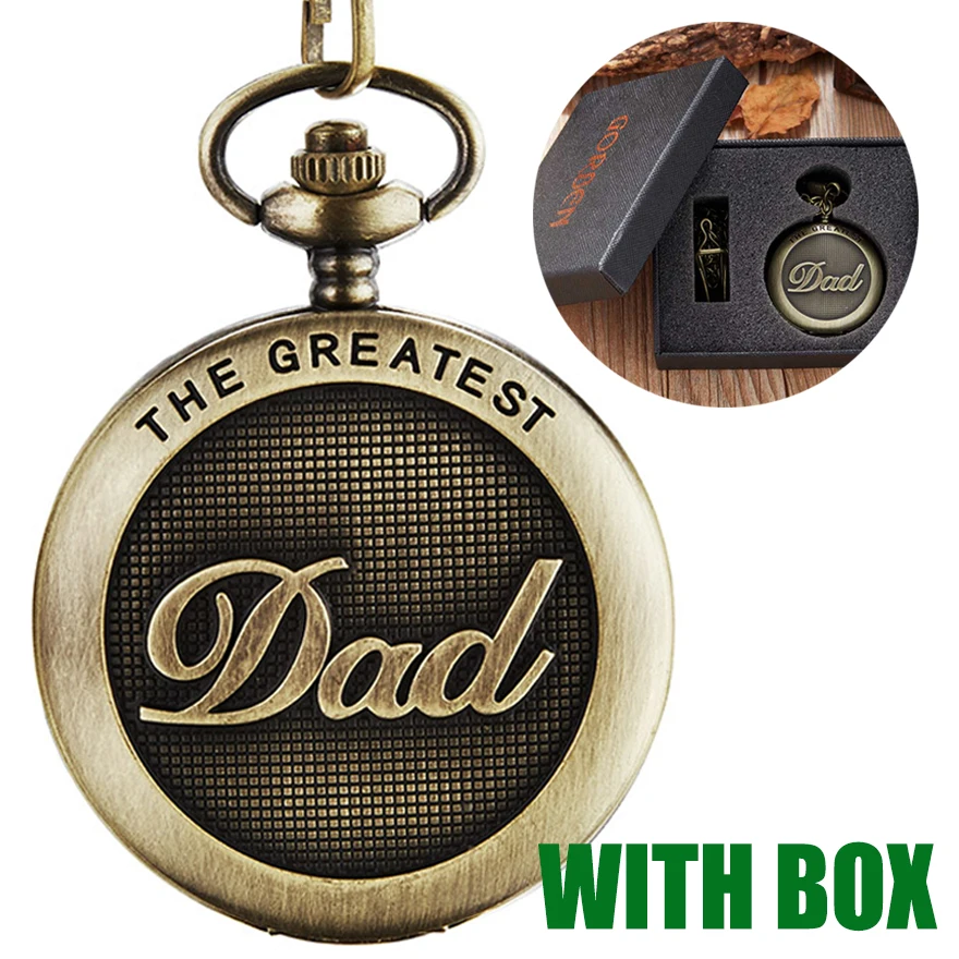 

The Greatest DAD Pocket Watch with Gift Box Father's Day I LOVE YOU DAD to Daddy Birthday Present Men Gold Bronze FOB Chain Cloc