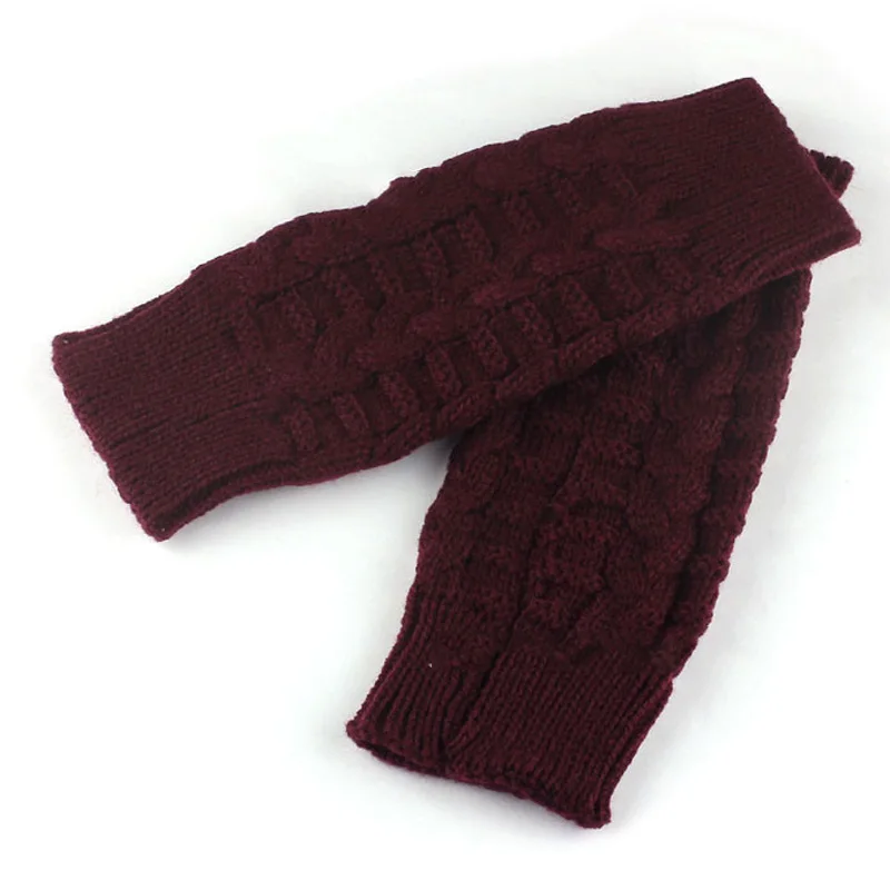 Wine Red Модные вязаные мягкие однотонные перчатки без пальцев, 1 шт. зимние теплые шерстяные перчатки унисекс без пальцев - Цвет: Wine Red