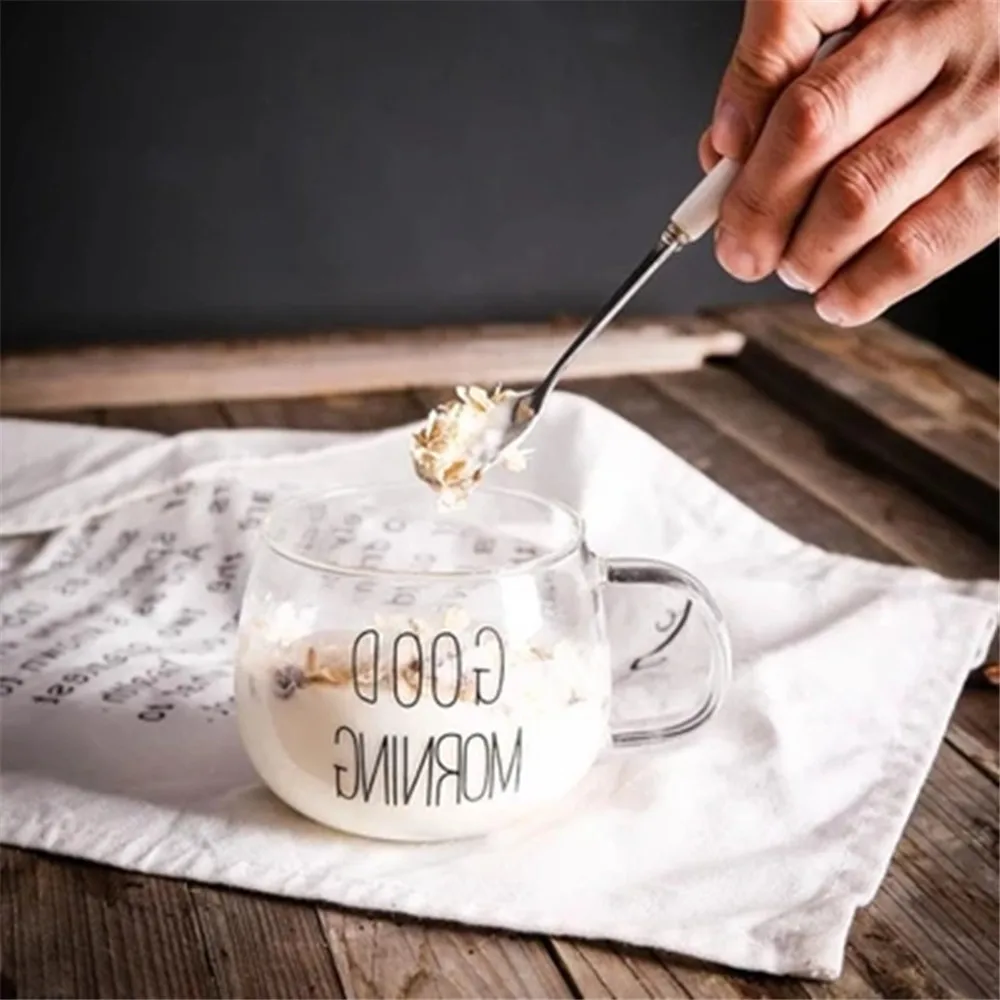 1 шт. креативные стеклянные кофейные кружки с буквенным принтом, прозрачные чашки для завтрака, молока, чайных напитков - Цвет: handle black400ml