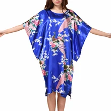 Модный женский халат размера плюс, банное Платье с принтом, Синяя женская ночная рубашка из искусственного шелка, летняя ночная рубашка, пижама Muje TB07A