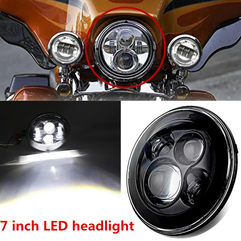 Black 40W Round H4 LED Projector Headlight For Harley Touring Ultra