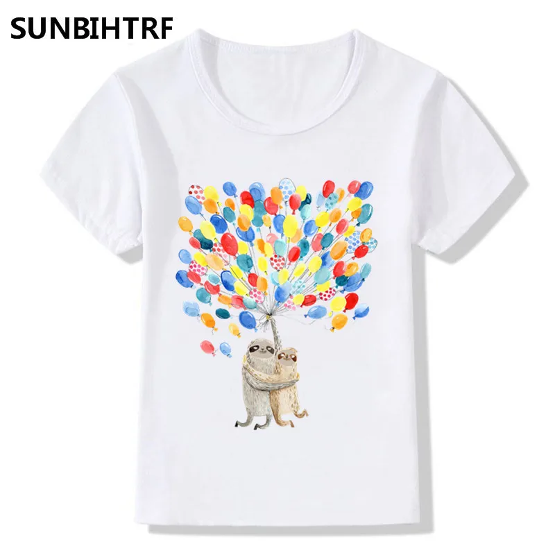 

2018 Childre Cartoon Sloth Mother And Baby Holding Balloons Print Funny T-shirt Kids Summer Tops Big Girl/Boy Cute Baby Clothes