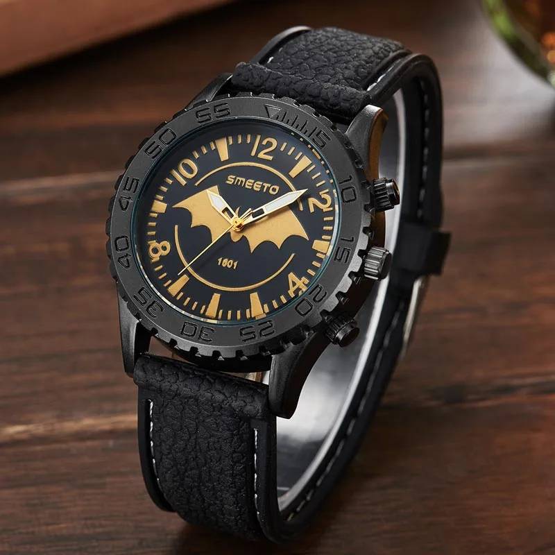 

Fashion Men Watch Black Bat Luminous Silicone Sport Wrist Watch Life Waterproof Quartz Watches Clock For Students BH