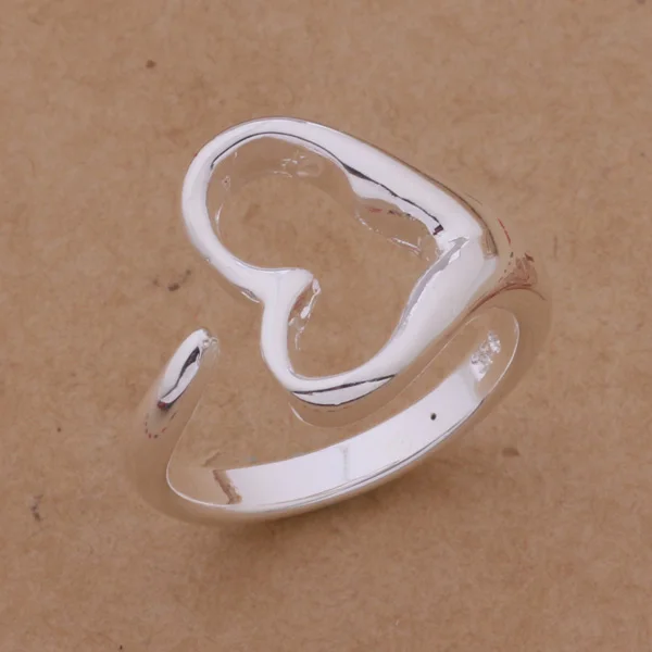 

Sterling Silver Jewelry Fashion Opening Ring Heart Shape Loving Gift For Women Men AR253