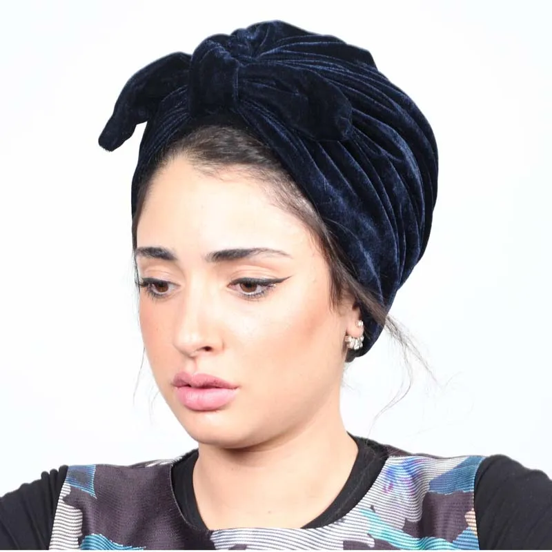 

New Women Rabbit Ear Style Soft Velvet Turban Hat Headband Bow Bowknot Cap Beanie Head Wrap Lady Hijab