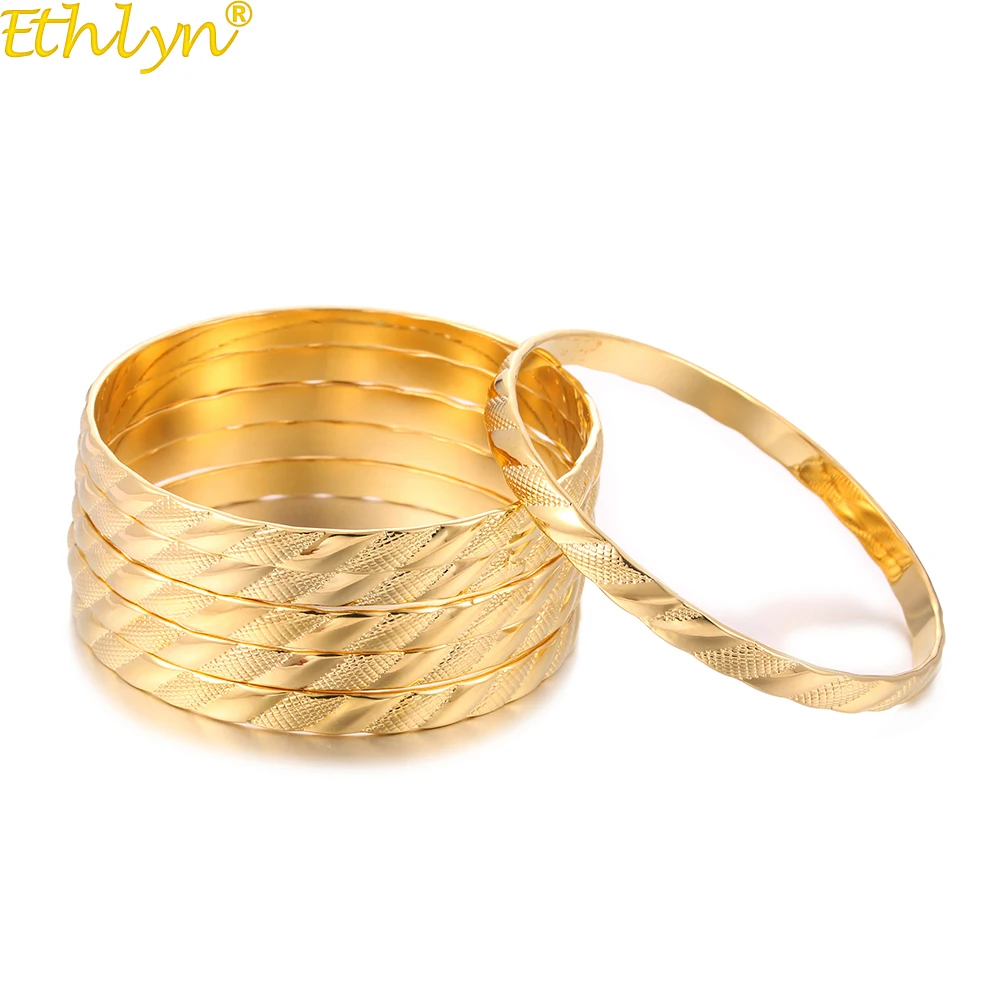 

Ethlyn Dubai Fashion Jewelry 6pcs/lot Gold Color Women Fix Size Bangles and bracelets , Party Accessories for Women Gifts B173