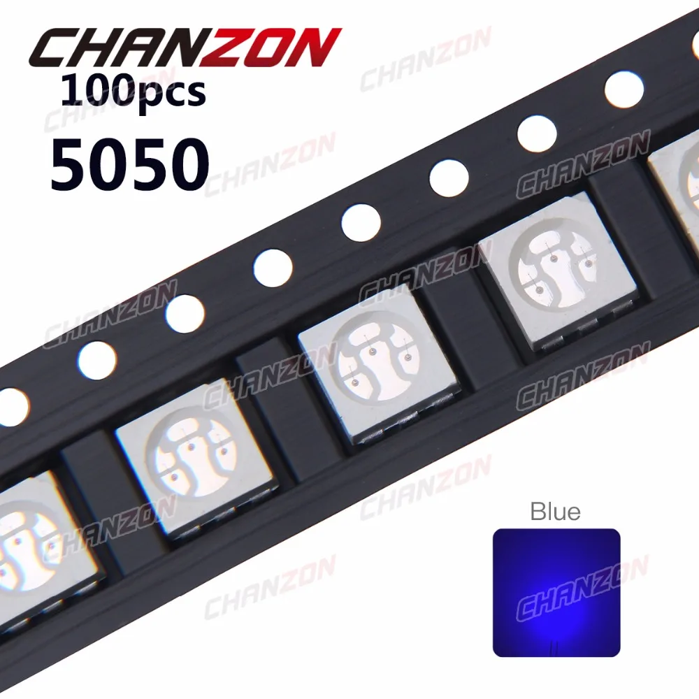 

100pcs SMD 5050 LED Chip Light Blue Super Bright 60mA 3V Surface Mount SMT Light Emitting Diode LED Lamp Electronics Components