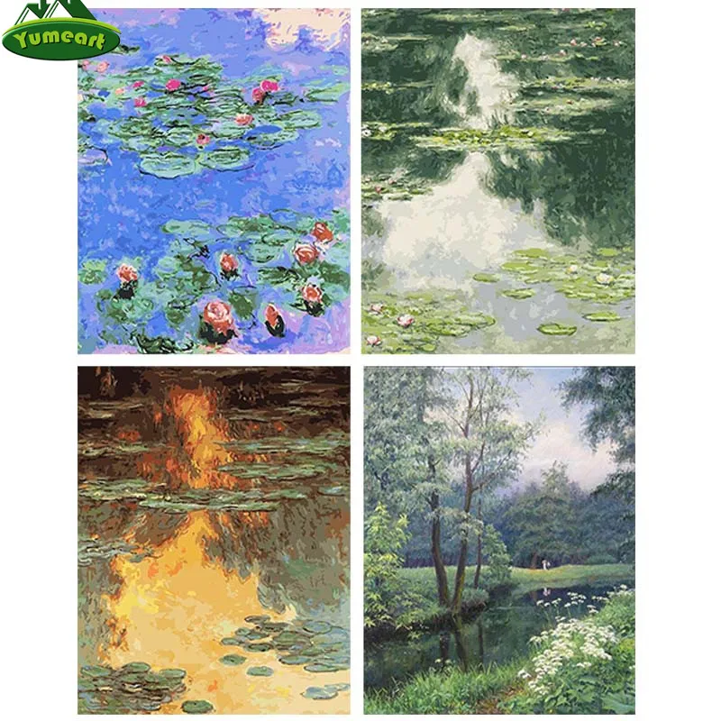 

YUMEART Paint with Diamonds Embroidery Monet Water Lilies Coloring Diamond Painting Cross-Stitch Diy Diamond Painting Wall Decor