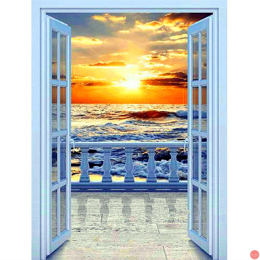 

New arrival diy diamond painting door sunset seascape 5d diamond painting cross stitch resin diamond embroidery kit wedding