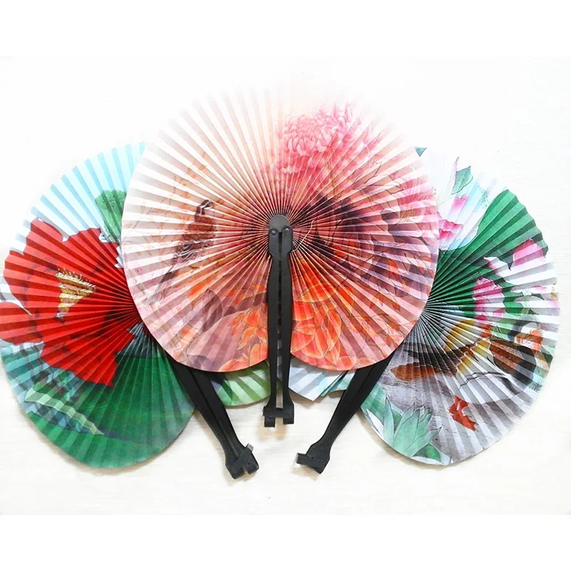 2Pcs Classic retro folding small round paper fan Handmade ...