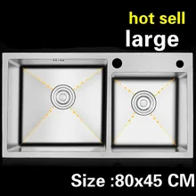 Квартира vogue большая кухня ручная раковина двойной паз прочный 304 Нержавеющая сталь стандарт Лидер продаж 80x45 см