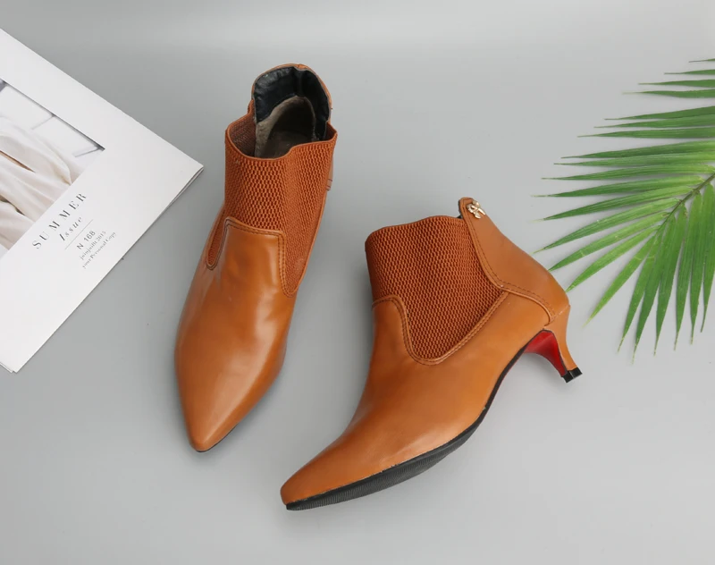 Meotina/Женская обувь ботильоны ботинки «Челси» на каблуке «рюмочка» осенние полусапожки на среднем каблуке зимняя модная женская обувь с бантом размеры 45, 46