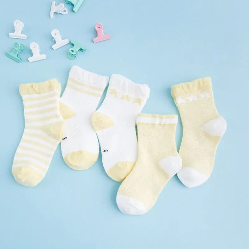 5 пар носков для маленьких мальчиков и девочек хлопковые носки с рисунками мягкие носки для новорожденных - Цвет: Yellow 0 to 1Y