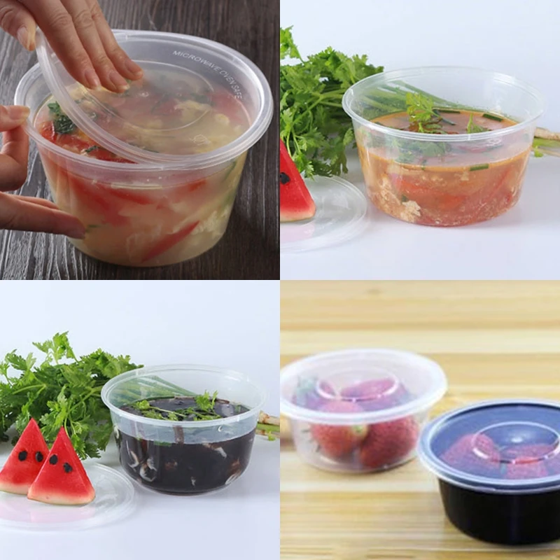 10 шт Пластиковый Одноразовый ланч-суп миска еда круглый контейнер коробка с крышками