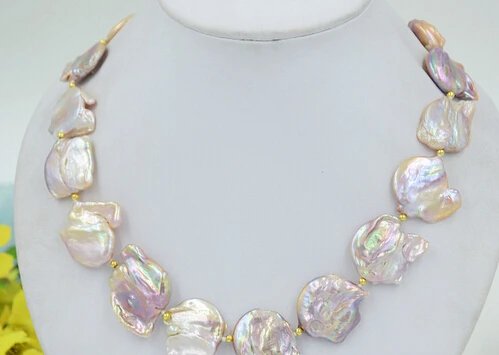 

ddh002993 22mm LAVENDER BAROQUE COIN KESHI REBORN PEARL BEAD NECKLACE