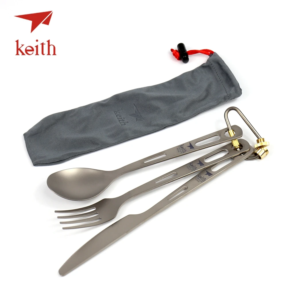 Keith titanio tenedor cuchara cuchillo cubiertos con titanio Carabiner al aire libre Camping viaje vajilla Picnic senderismo Spork 53g