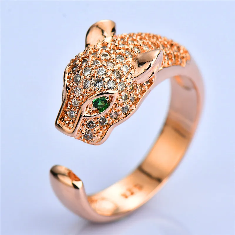 Европейский стиль, женское леопардовое кольцо с животным, роскошное желтое золото, открытые обручальные кольца, обещаемые регулируемые обручальные кольца для женщин - Цвет основного камня: Rose Gold