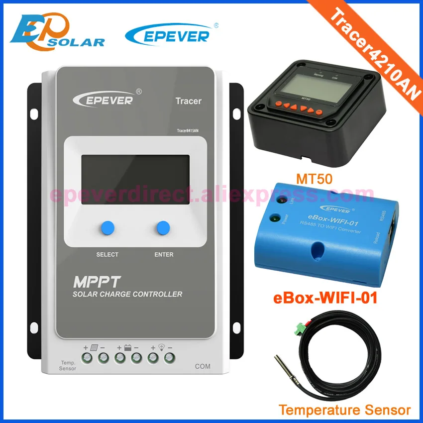 

Solar regulator 12V MPPT free shipping lcd controller wifi box temp sensor and MT50 Tracer4210AN 40A 40amps 12V/24V battery
