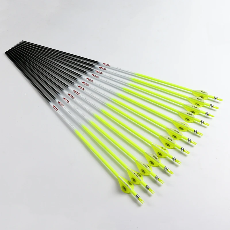 12Pcs-Archery-Carbon-Arrow-Sp300-340-400-500-600-Fluorescent-Yellow-Shaft-Compound-Bow-Shoot-ID6 (3)