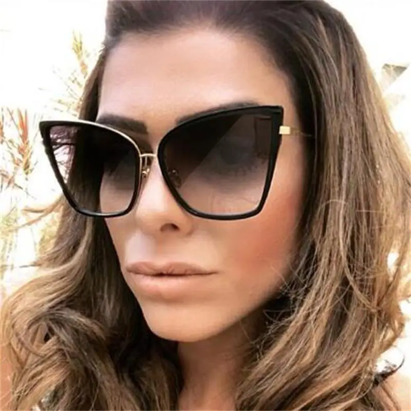 

designer sunglasses women 2018 New Alloy frame Fashion Cat Eye reflective Sunglasses Women Brand gradient sunglasses UV400