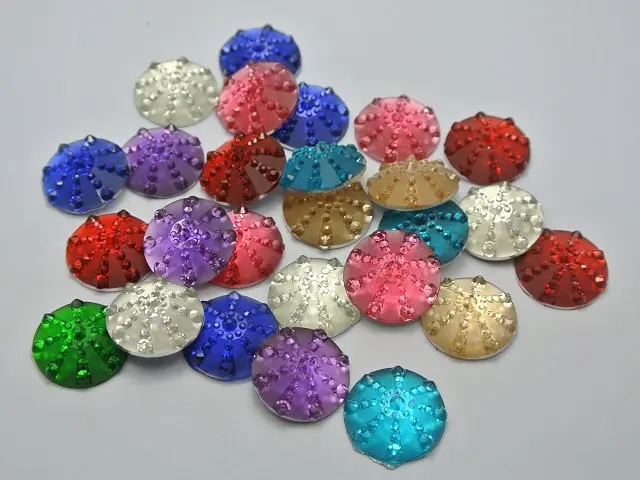 

50 Mixed Colour Flatback Resin Round Dotted Cabochon Rhinestone Gem 18mm
