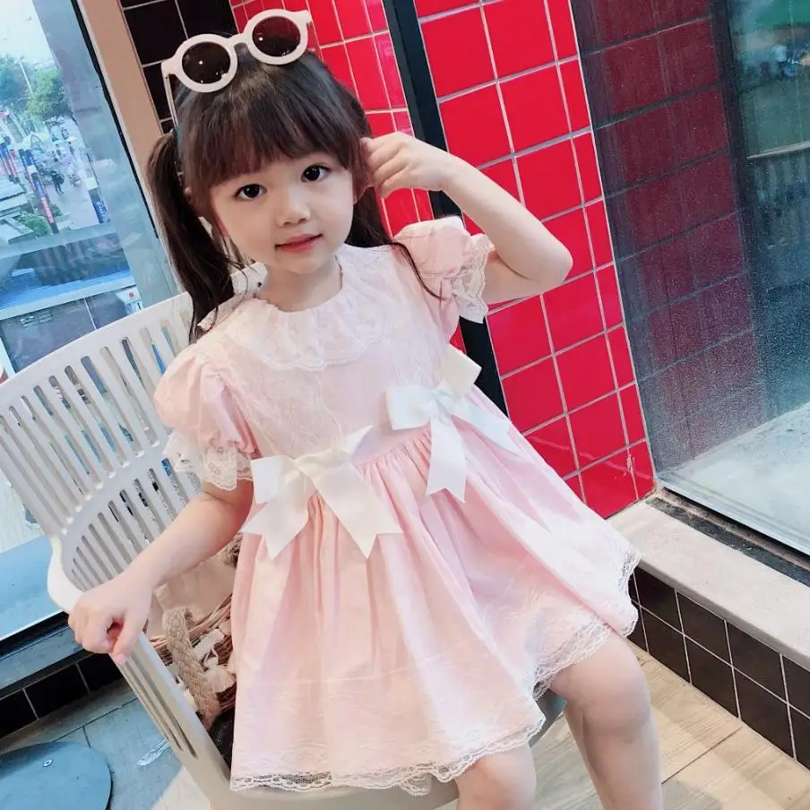 

Girls Dress 2019 Summer New Spanish Cute Princess Dress Bow Short Sleeve Baby Birthday Tutu Dress Modis kids Vestidos Y1378