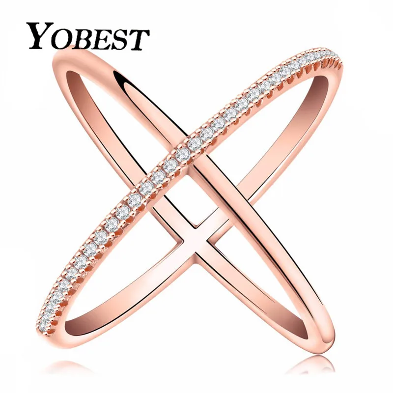 

YOBEST New Big Cross Zircon Ring Fashion Female Jewelry Infinity Sign Women Rose Gold Rings for Party free Shipping