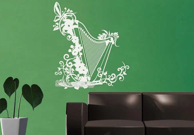 Irish Harp Creative Design Decal Unique Harp Wall Sticker ...