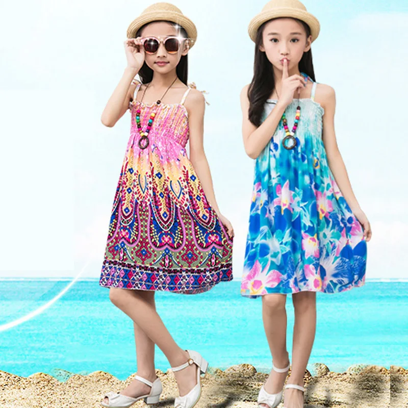 Платья для девочек-подростков летние пляжные цветок принцесса платье на бретельках для маленьких девочек От 3 до 12 лет дети Костюмы детское колье подарок