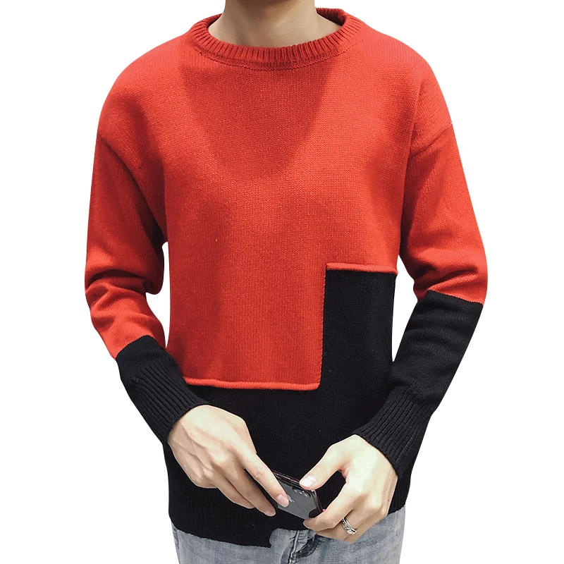 2018 Latest Sweater Men Trendy Streetwear Clothes Patchwork Slim Fit