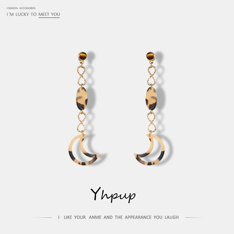 Yhpup Charms Acrylic Moon Geometric Dangle Earrings New Fashion Long Elegant Drop For Women Wedding Party Bijoux Femme | Украшения и