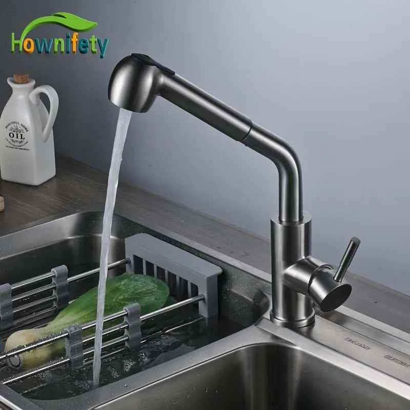 Brushed Nickle Kitchen Faucet Single Handle Hot&Cold Faucet Steam And Sprayer Head Pull Out Mixer Faucet