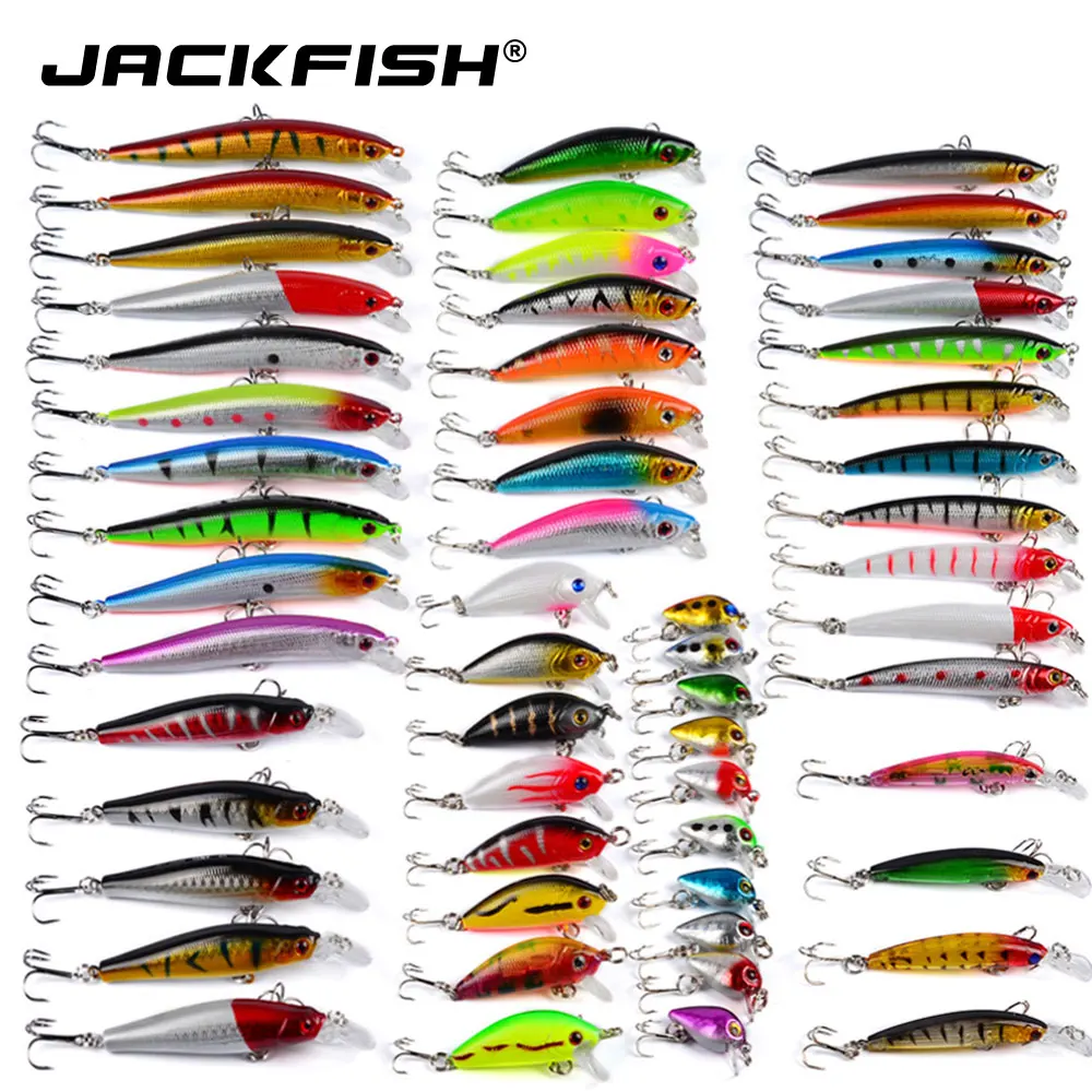 Isca de Pesca Jackfish Lote Mistura Conjunto Wobbler Crankbaits Swimbait Minnow Hard Iscas Spiners Carpa Pesca Enfrentar 56 Pçs –